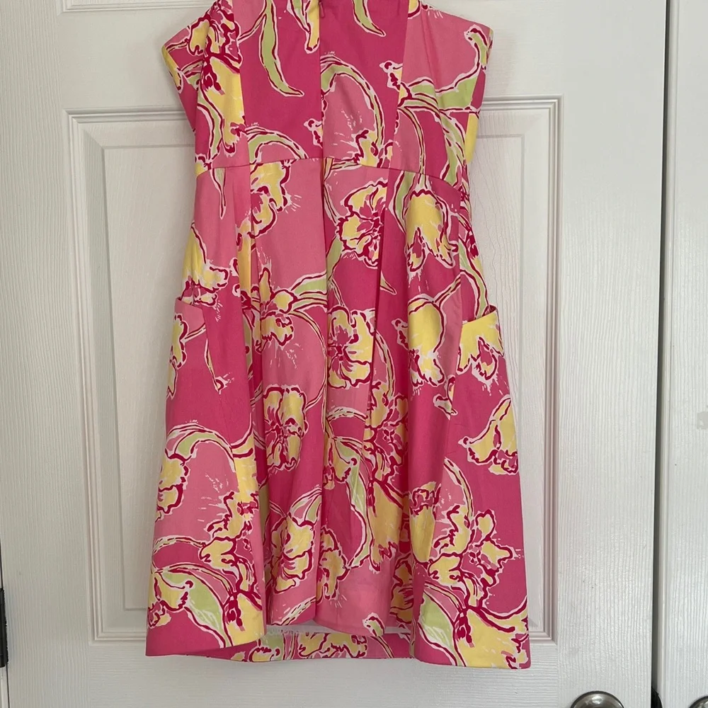 Lilly Pulitzer ClassicPink and Yellow Strapless Floral Dress With Slash Pockets - Picture 10 of 16